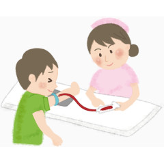 手绘男孩就医美丽女护士