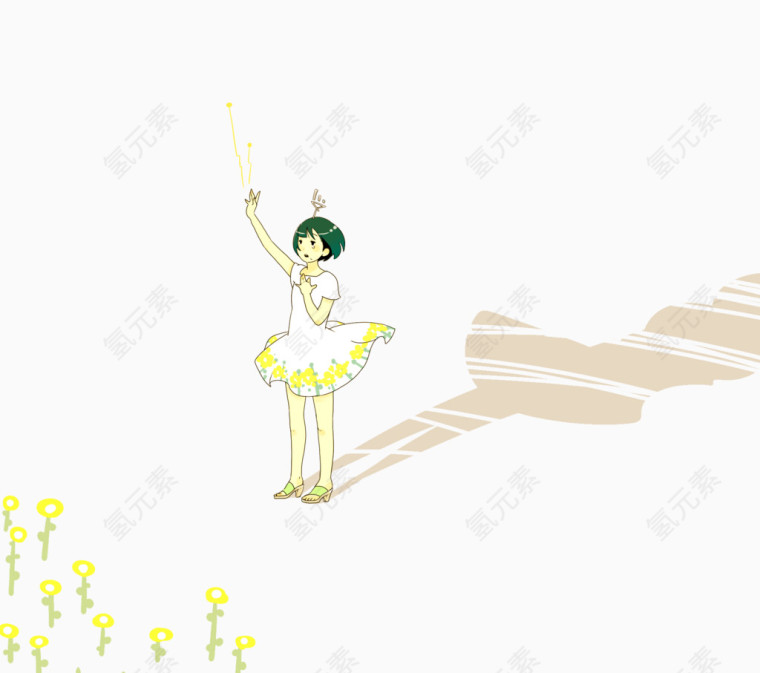 女孩黄花与影子