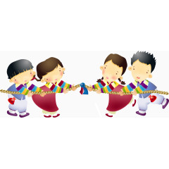 拔河的卡通儿童