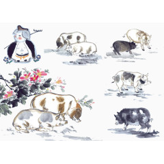 十二生肖水墨猪漫画
