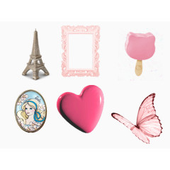 矢量卡通冰柜蝴蝶相框巴黎塔