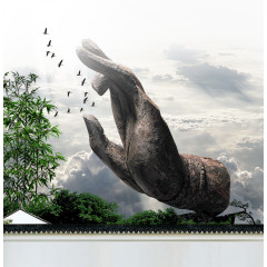 房地产海报元素兰花指石像