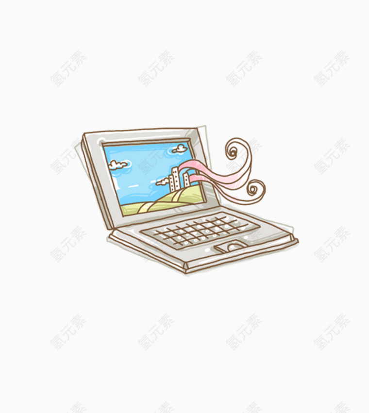卡通手绘笔记本电脑
