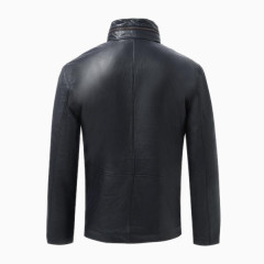 纯羊皮立领隐藏式衣帽男士皮衣