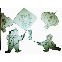 春节两小儿童放鞭炮