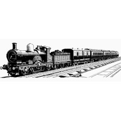 卡通手绘黑白古老欧洲火车