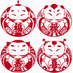 红色喜庆福娃娃剪纸