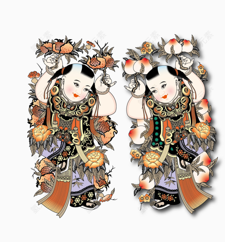 中国风传统童子祝寿