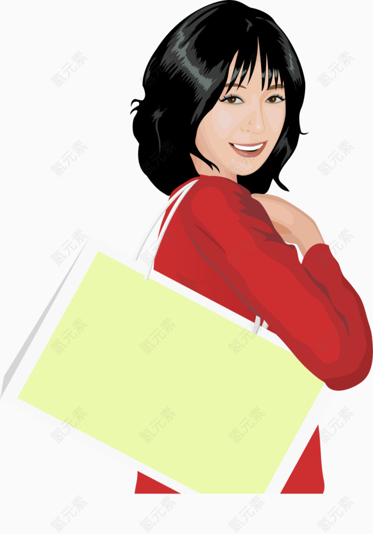 矢量手绘背包的女子