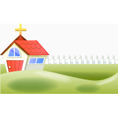 卡通春天栅栏围栏篱笆草地