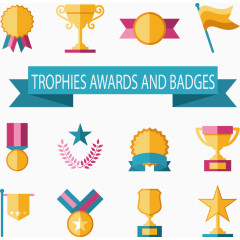 矢量手绘奖牌奖杯