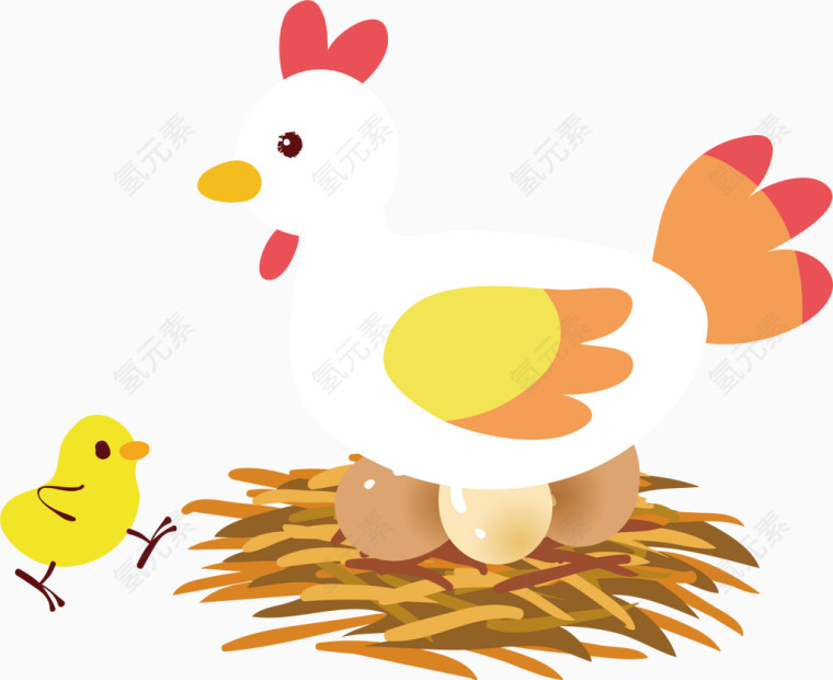 母鸡孵小鸡矢量图