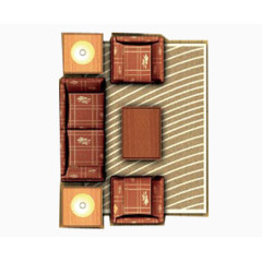 户型图彩平图复古沙发茶几组合