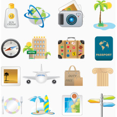 矢量手绘旅游相关用品