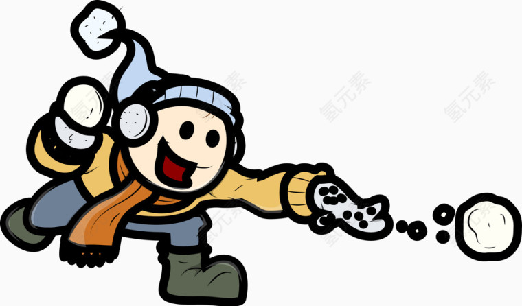 滚雪球的男孩插画