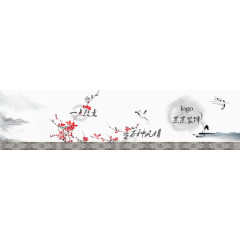 梅花屋檐高山云雾素材背景