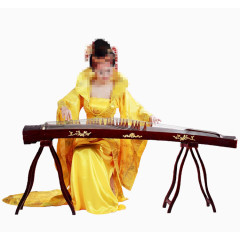 温柔典雅黄衣女子弹古筝