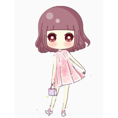 穿着紫色裙子的短发女孩