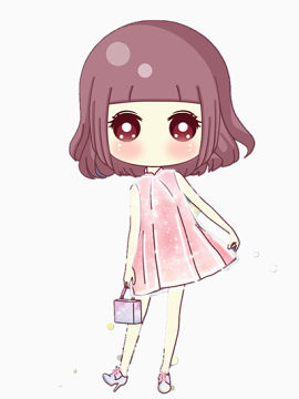 穿着紫色裙子的短发女孩
