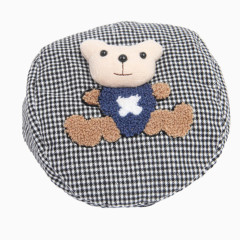 小熊细格子棉质贝雷帽
