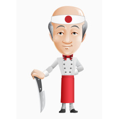 卡通手绘日本首席老人厨师