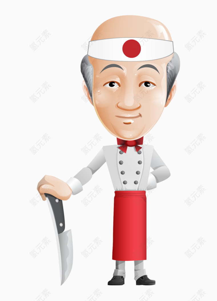 卡通手绘日本首席老人厨师