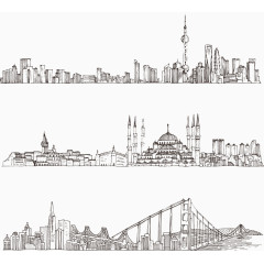 手绘城市风景矢量素材