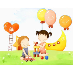 草地上玩耍的小孩