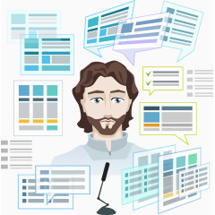 卡通手绘大胡子男人和报表