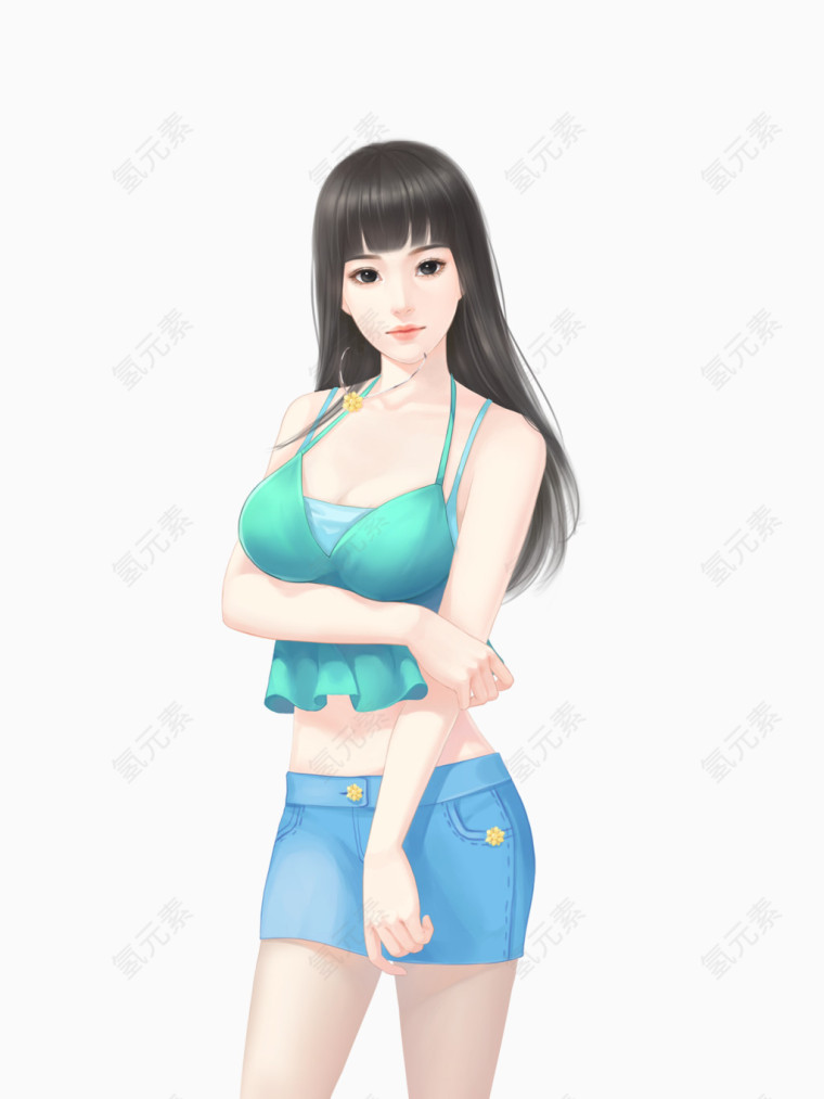 长发绿衣性感女子