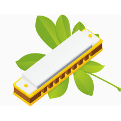 矢量树叶上的口琴