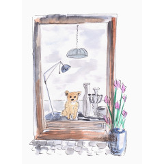 手绘桌子上的小狗