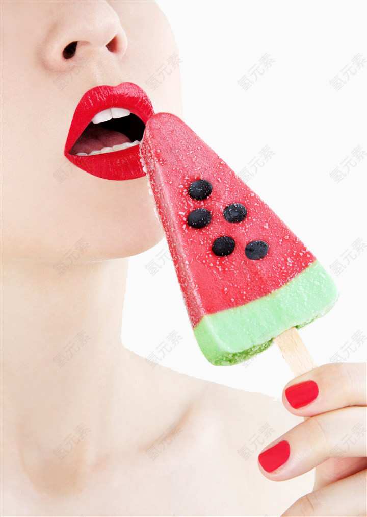 吃西瓜口味的雪糕素材