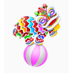 卡通彩色狮子站在皮球上