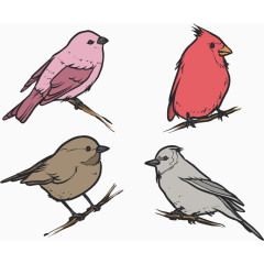 扁平四只冬季小鸟