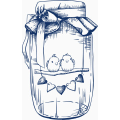 矢量手绘蓝色情人节许愿瓶