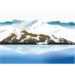 手绘扁平化山峰和湖泊矢量图