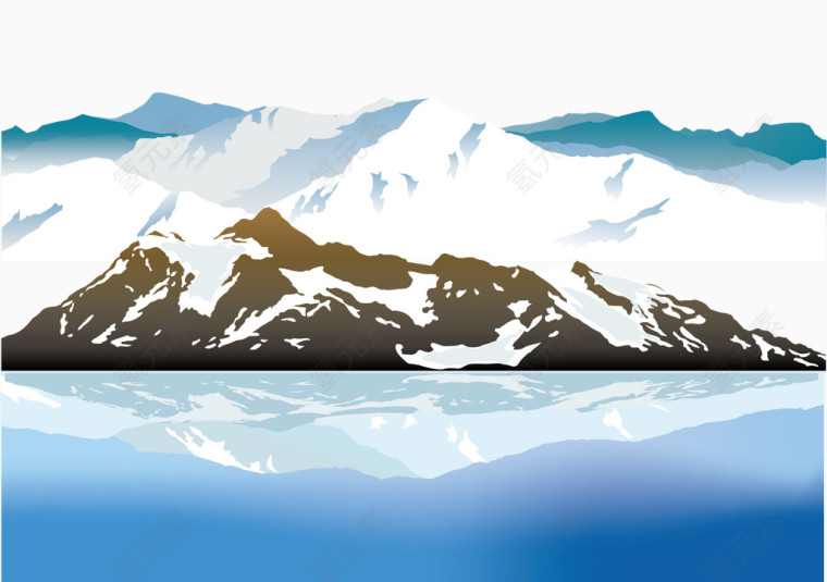 手绘扁平化山峰和湖泊矢量图