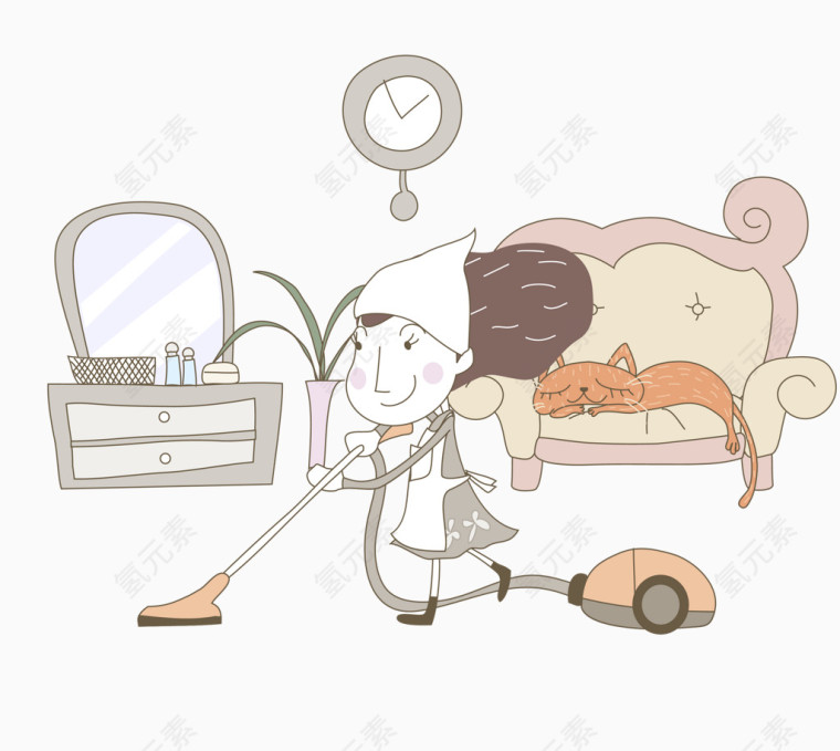 灰色家庭打扫卫生