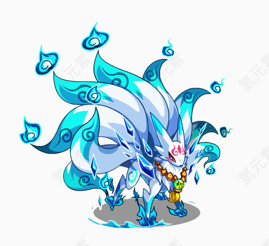 蓝白色九尾狐图片素材