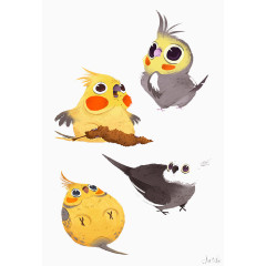 手绘可爱小胖鸟图