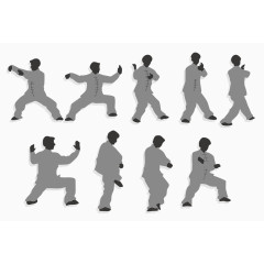 着太极服打太极人物剪影矢量图