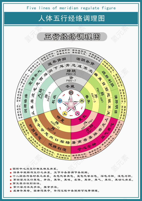 中医医学人体五行经络调理图