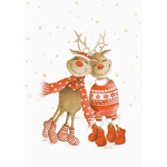 红色梦幻麋鹿雪花装饰图案