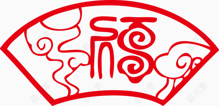 福字祥云扇子矢量素材