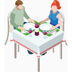 矢量创意设计情侣餐厅就餐图