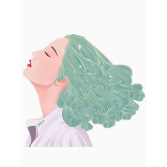 飘逸蓝色卷发女生