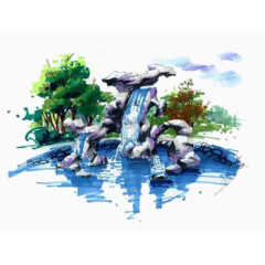 手绘山水图