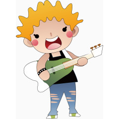 音乐弹琴男孩卡通海报促销素材