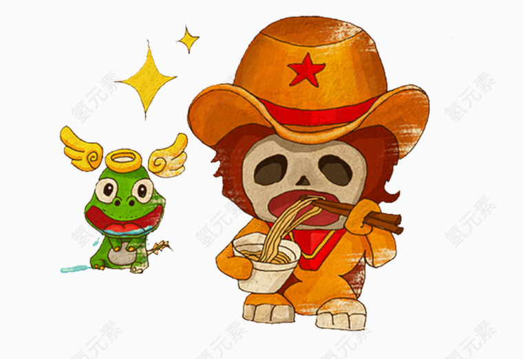 吃面条的卡通骷髅